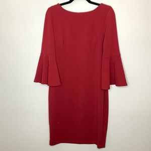Calvin Klein Below Knee Red 1/2 Butterfly Sleeve Shift Dress Size 12